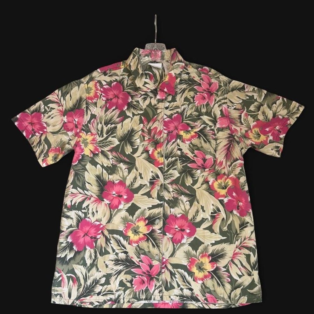 Vintage Bobbie Brooks Tropical Hawaiian Floral Hibiscus Short Sleeve Shirt M
